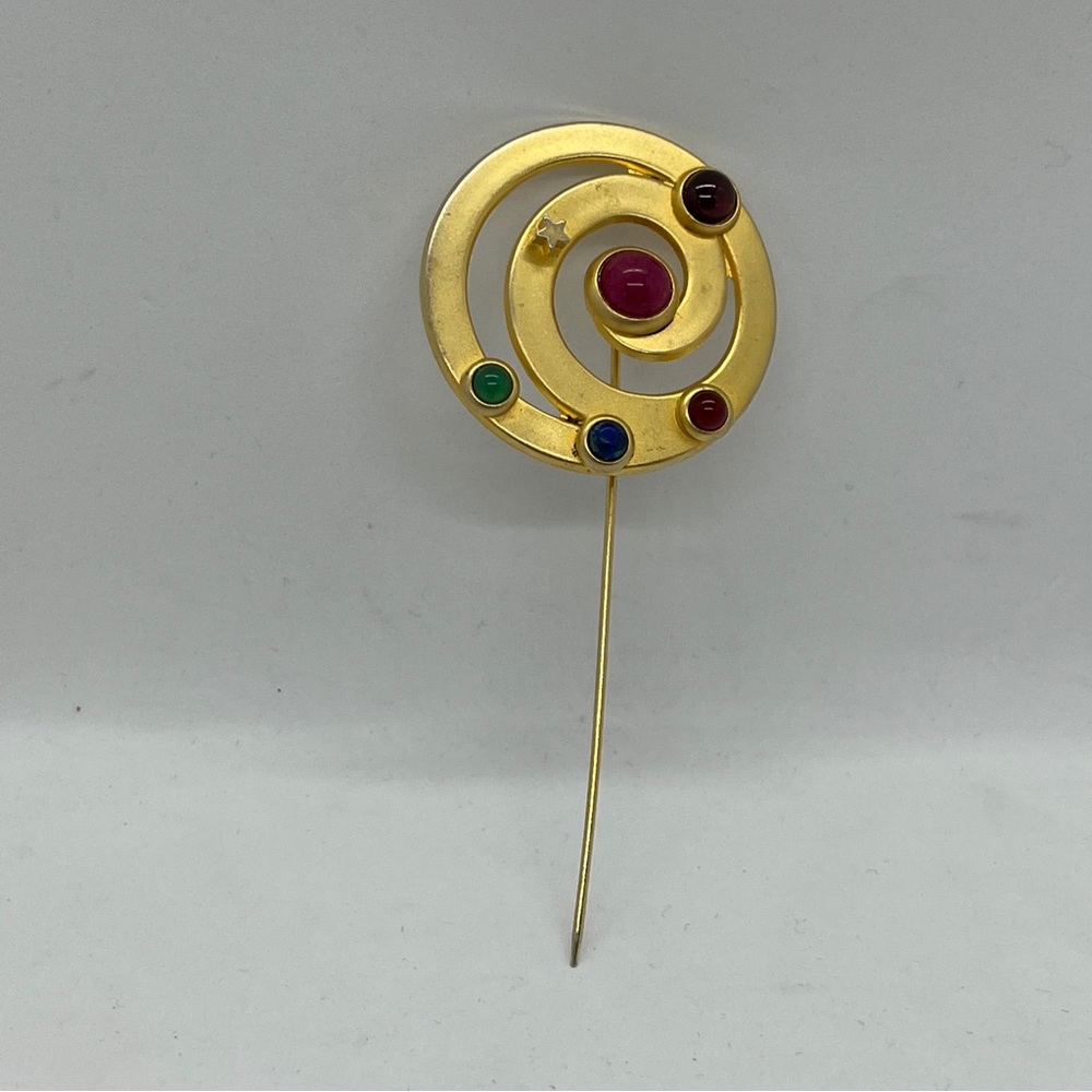 G.N. Buonanno Gold Tone Modernist Swirl Circular Stick Pin Cabochon Stones Read